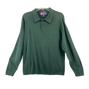 VTG‎ Chaps Ralph Lauren Sweater Mens Sz M Green Long Sleeve Cotton Polo